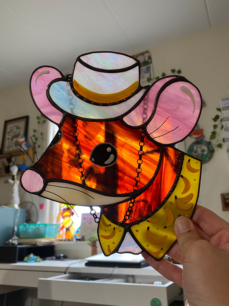 Banana Mouse Stained Glass Suncatcher