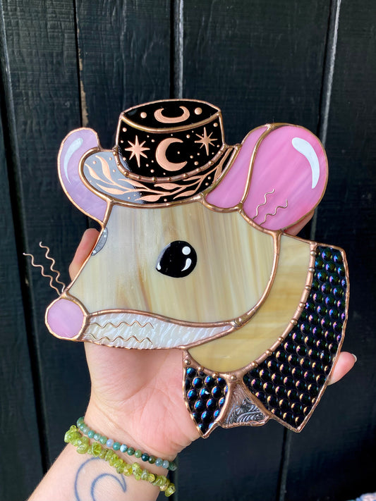 Celestial Cowboy Mouse Stained Glass Suncatcher