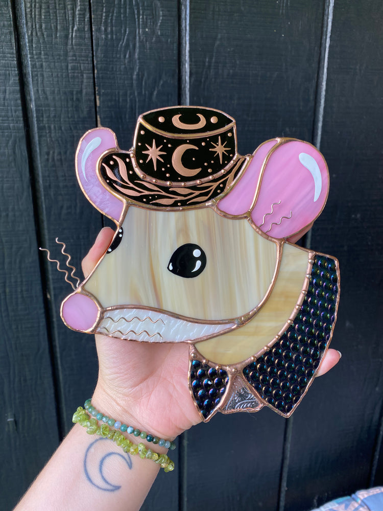 Celestial Cowboy Mouse Stained Glass Suncatcher