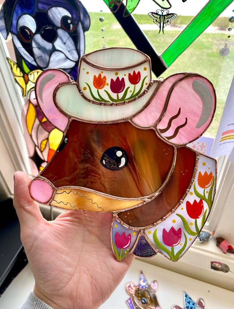 Tulip Mouse Stained Glass Suncatcher