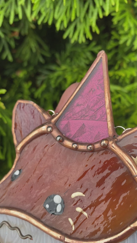 Mini Rose Gold Wizard Fox Stained Glass Suncatcher