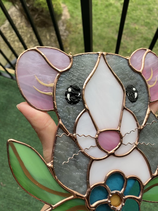 Flower Dumbo Rat Stained Glass Suncatcher