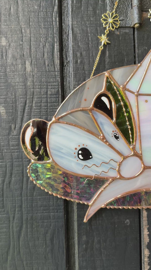Crystal Guardian Opossum Stained Glass