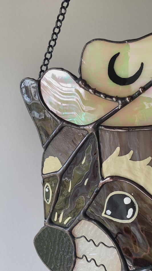 Mushroom Raccoon Cowboy Stained Glass Suncatcher