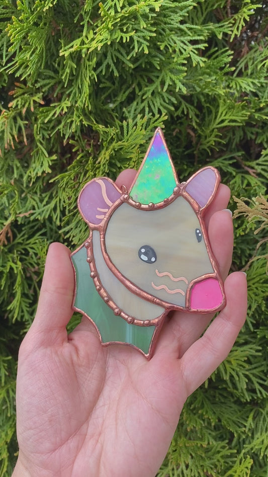 Tan Wizard Rat Mini Stained Glass Suncatcher