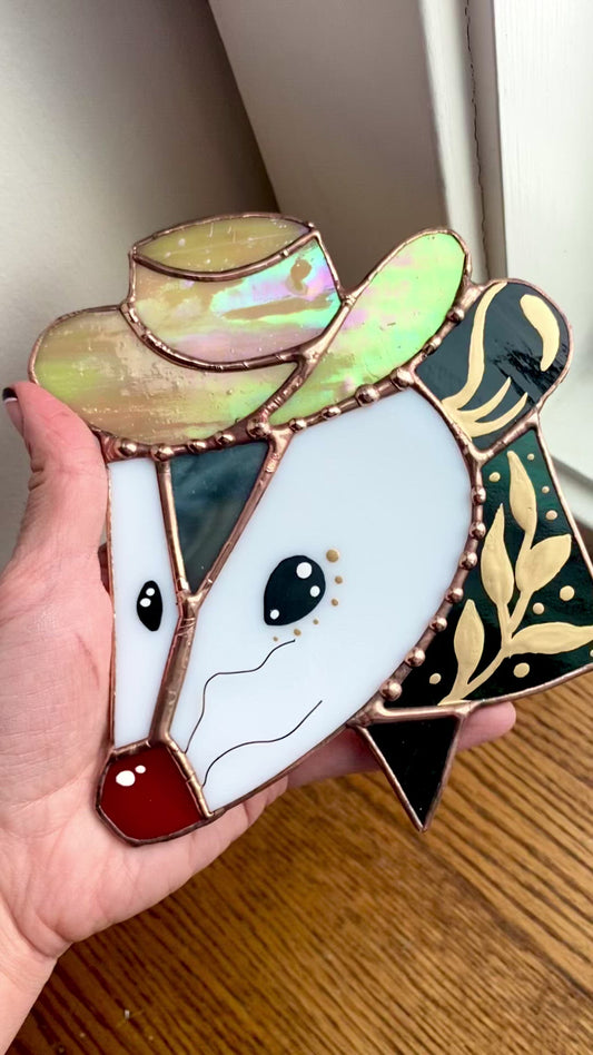 Golden Cowboy Opossum Suncatcher