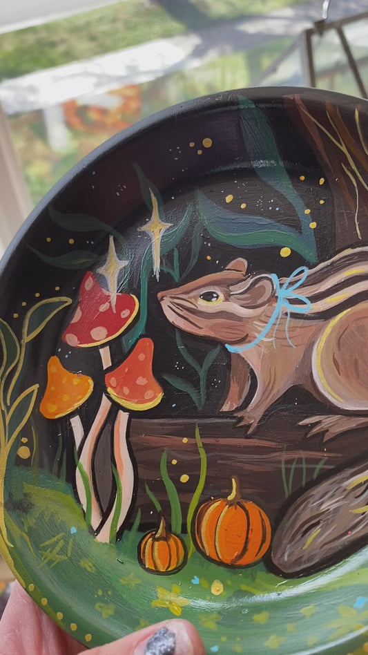 Fall Chipmunk Painted Terracotta Dish