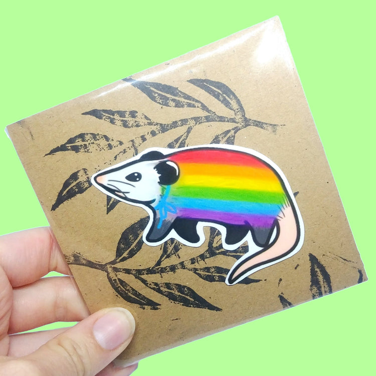 Rainbow Pride Opossum Vinyl Sticker 3"