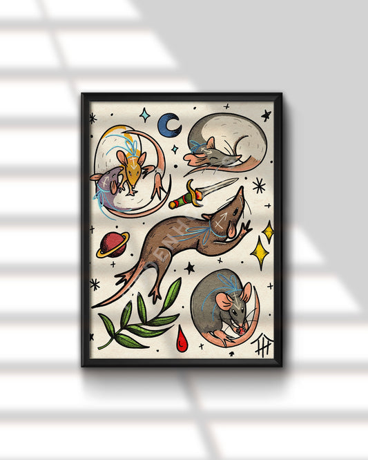 Traditional Tattoo Rat Flash Sheet Print- 8.5" x 11"