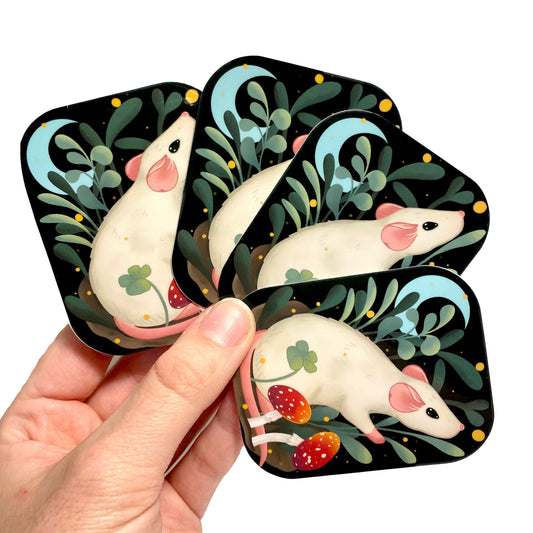 Cottagecore Floral Rat and Mushroom Vinyl Waterproof Sticker 3"