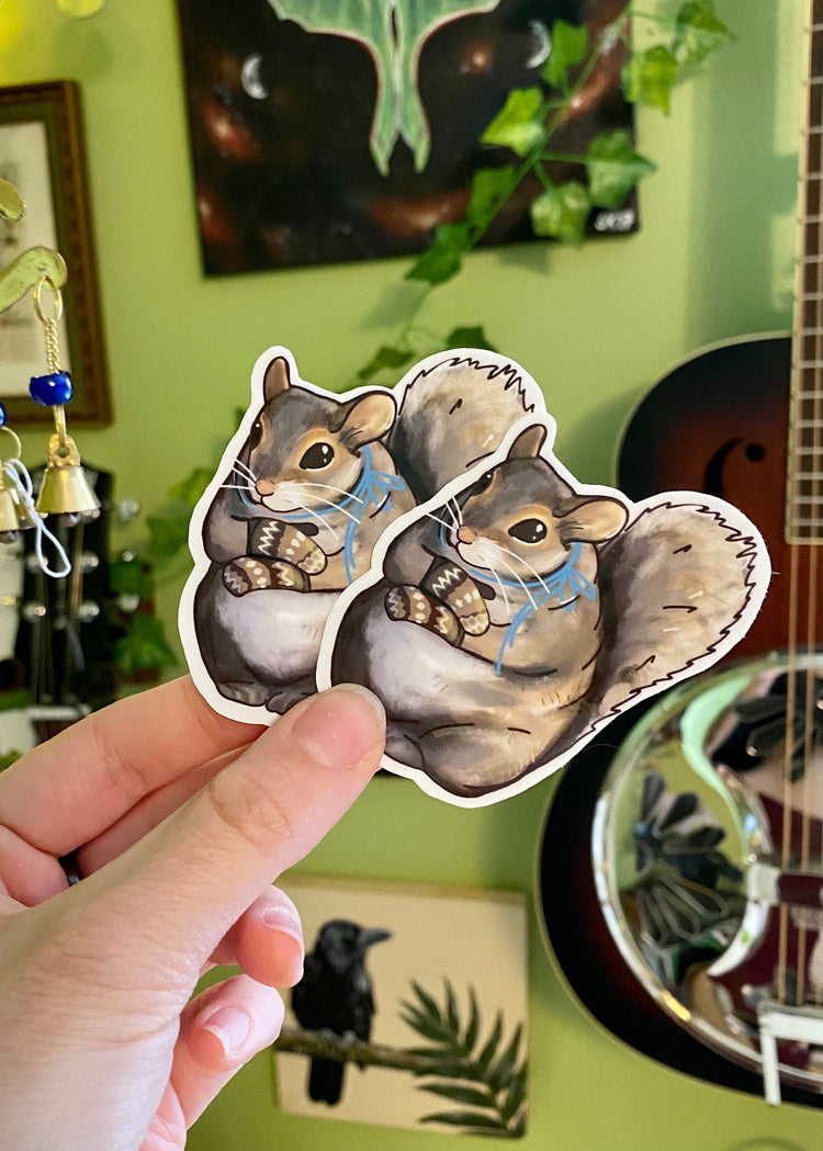 Mitten Squirrel Waterproof Vinyl Sticker 3”