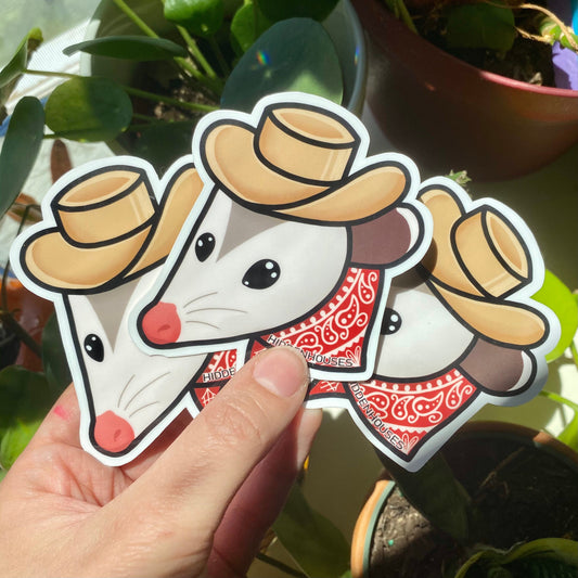 Cowboy Opossum Glossy Vinyl Waterproof Sticker 3.25”