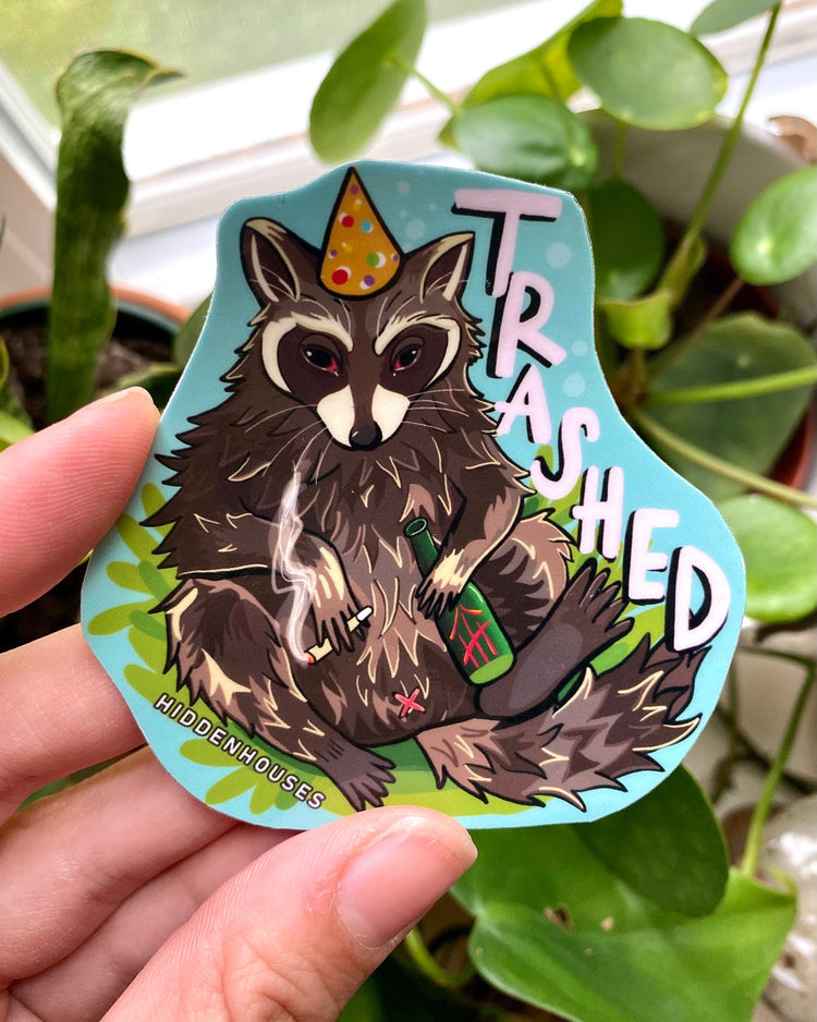 Trashed Raccoon Waterproof Vinyl Sticker 3"