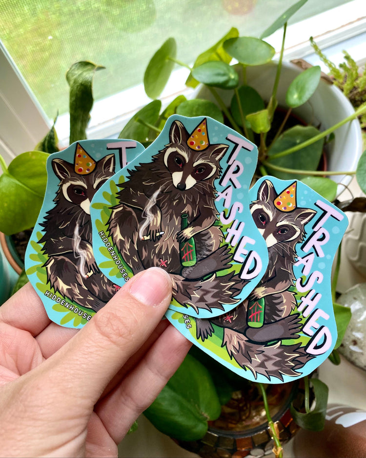 Trashed Raccoon Waterproof Vinyl Sticker 3"