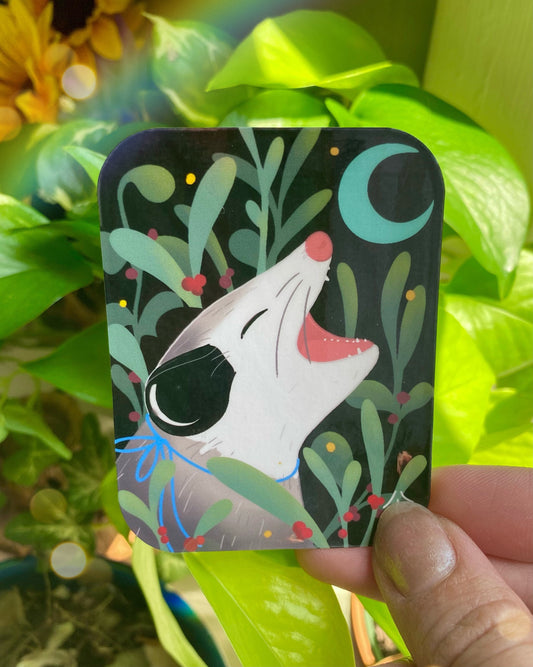 Cottagecore Floral Opossum Vinyl Waterproof Sticker 3"