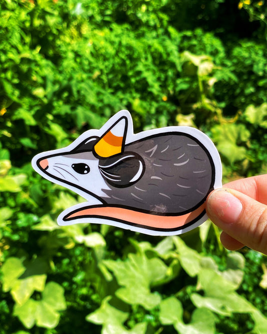 Candy Corn Hat Opossum Halloween Waterproof Sticker