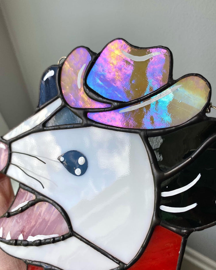 Made to Order: Cowboy Opossum Stained Glass Suncatcher