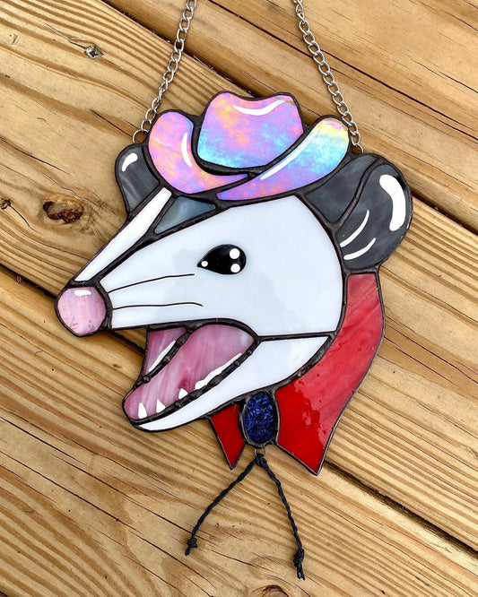 Made to Order: Cowboy Opossum Stained Glass Suncatcher