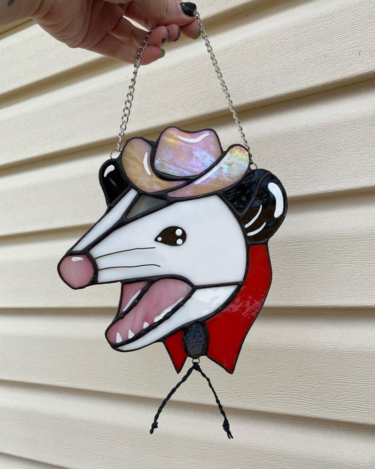 Made to Order: Cowboy Opossum Stained Glass Suncatcher