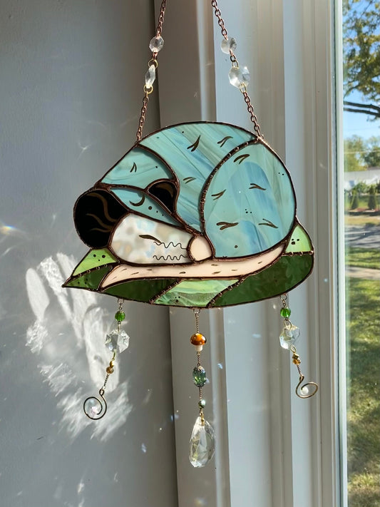 Leaf Opossum Stained Glass Suncatcher