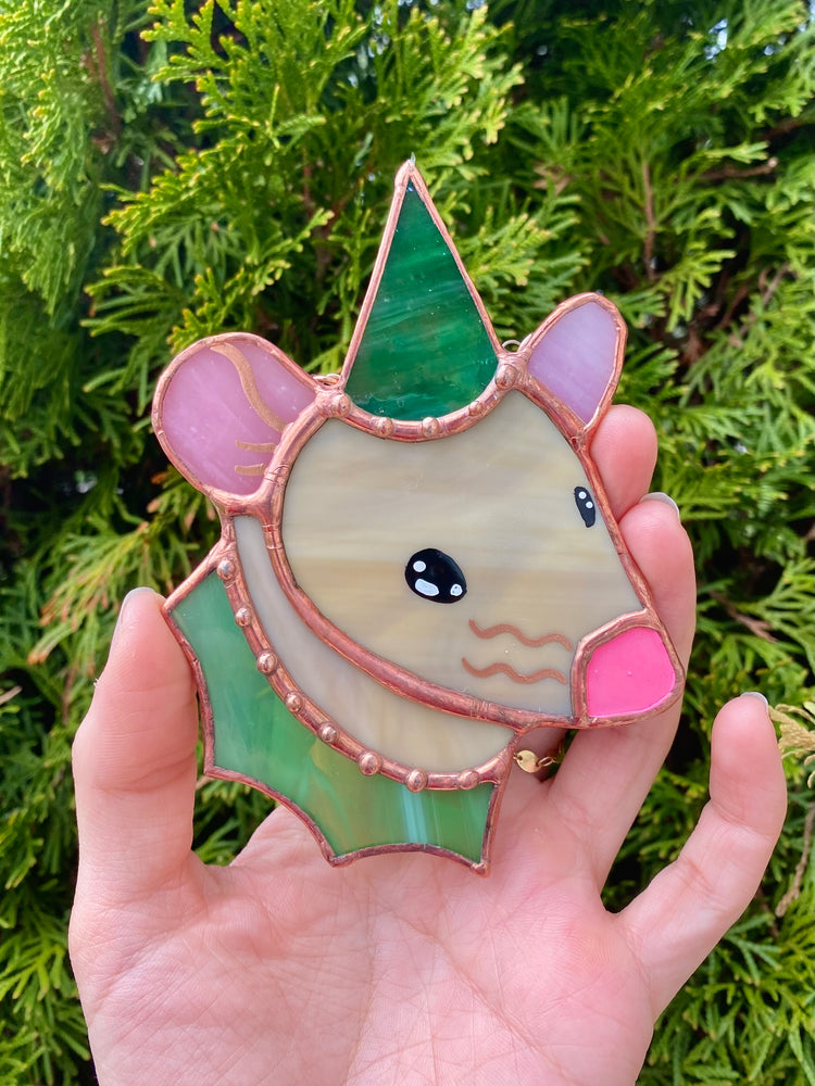 Tan Wizard Rat Mini Stained Glass Suncatcher