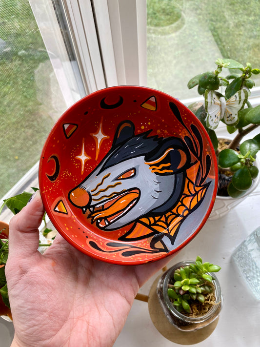 Halloween Opossum Painted Terracotta Dish