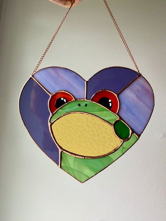 Purple Heart Frog Stained Glass Suncatcher