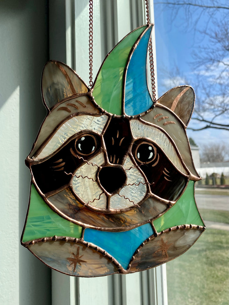 Jester Raccoon Stained Glass Suncatcher