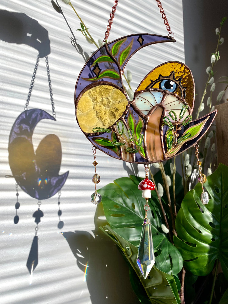 Mystical Mushroom Moon Suncatcher