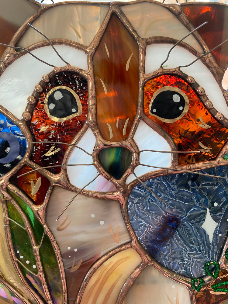 Cosmic Raccoon Stained Glass Suncatcher