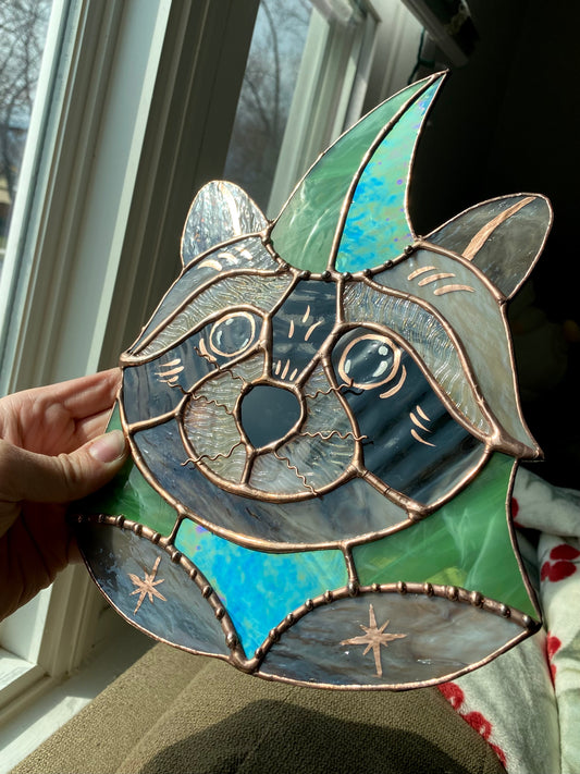 Jester Raccoon Stained Glass Suncatcher