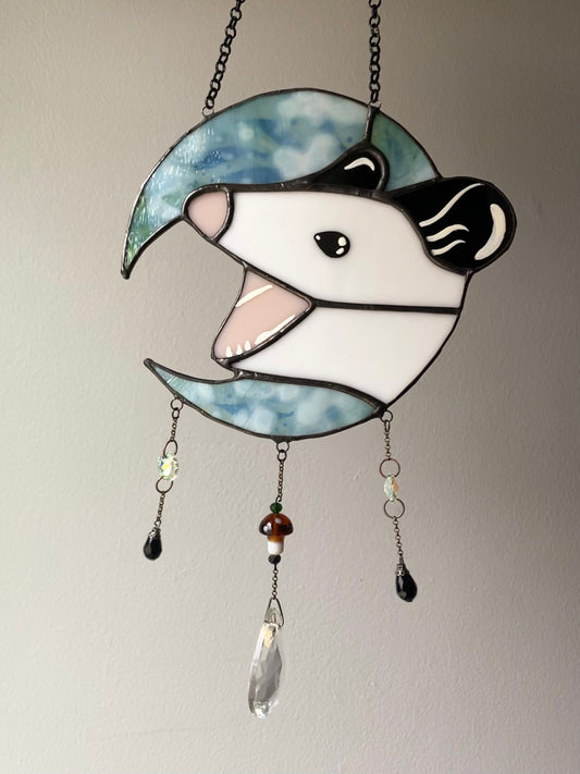 Green Floral Moon Opossum Suncatcher