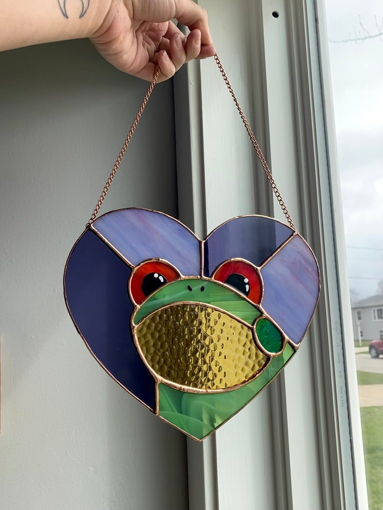 Purple Heart Frog Stained Glass Suncatcher