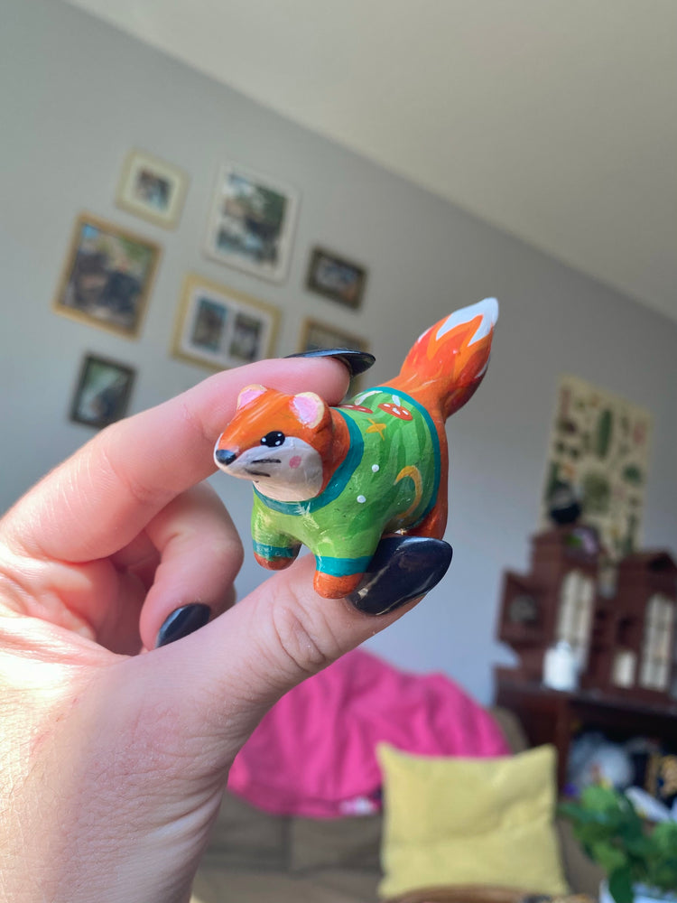 Fox with Mushroom Sweater Figurine