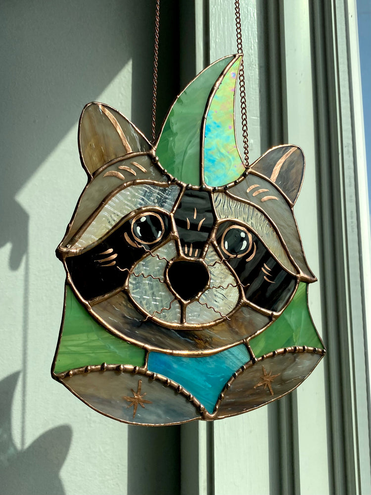 Jester Raccoon Stained Glass Suncatcher