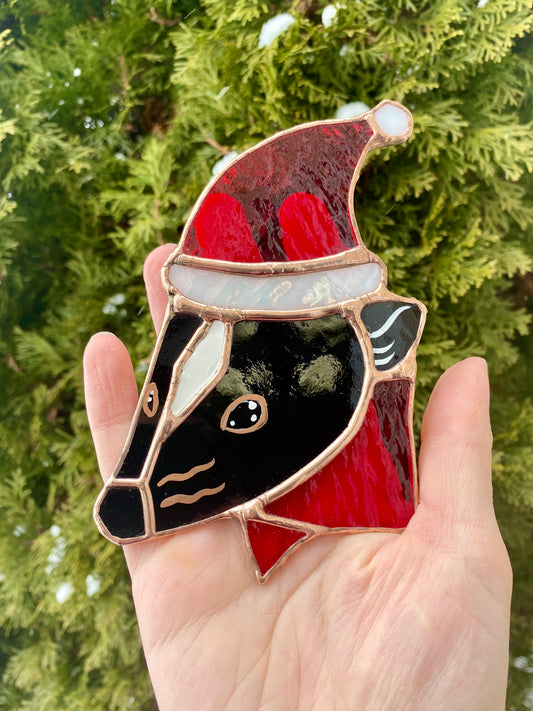 Santa Skunk Stained Glass Ornament