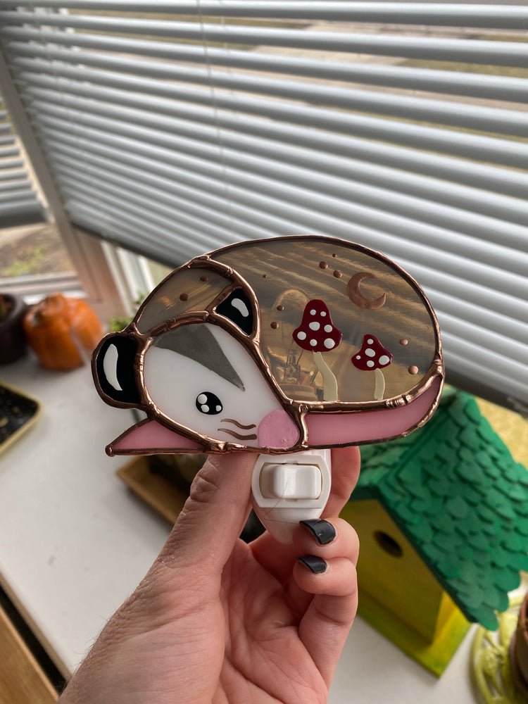 Mushroom Opossum Stained Glass Nightlight