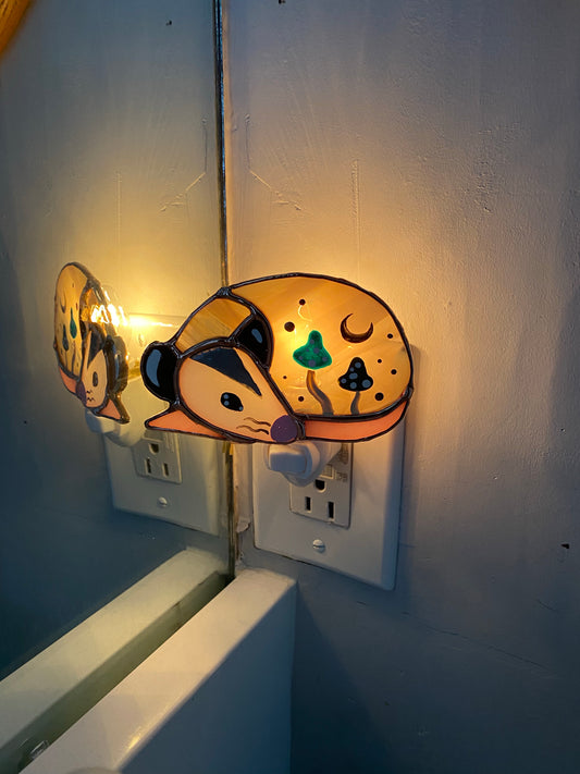 Green Mushroom Opossum Stained Glass Nightlight