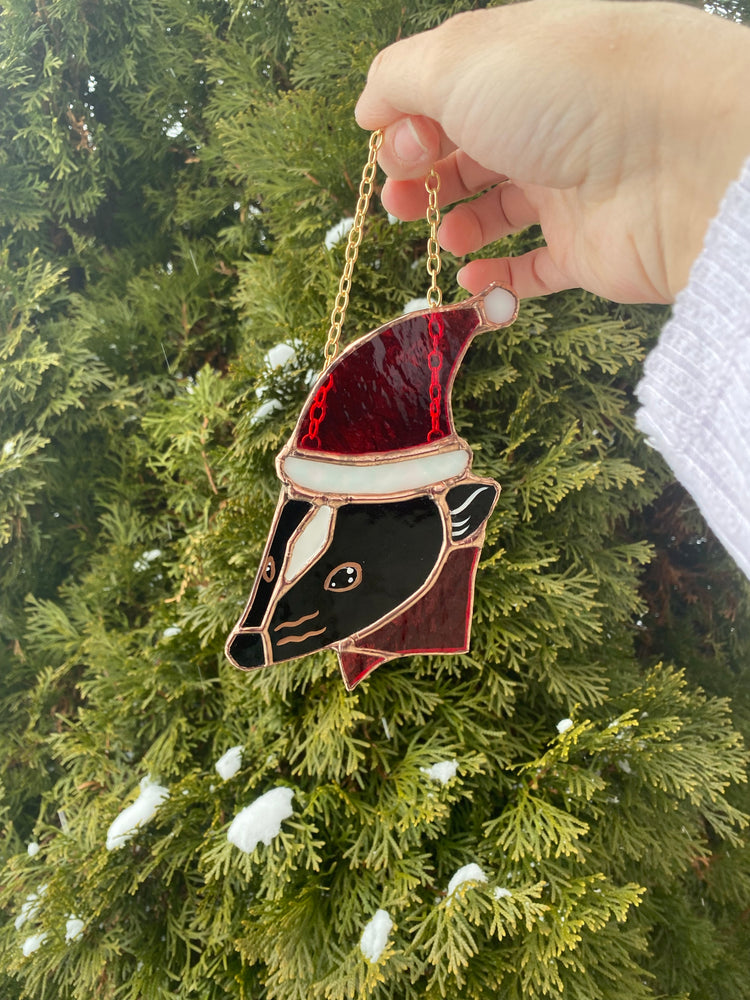 Santa Skunk Stained Glass Ornament