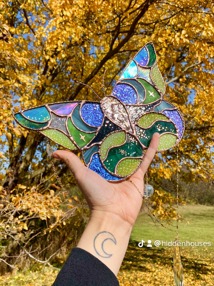 Celestial Luna Moth Stained Glass Suncatcher