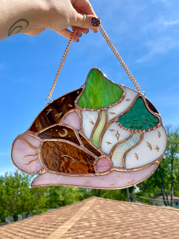 Mushroom Rat Stained Glass Suncatcher