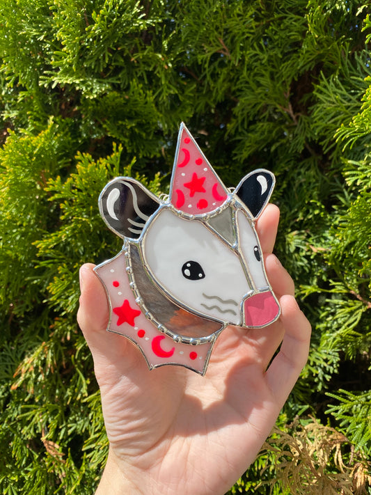 Starry Pink Opossum Mini Stained Glass Ornament