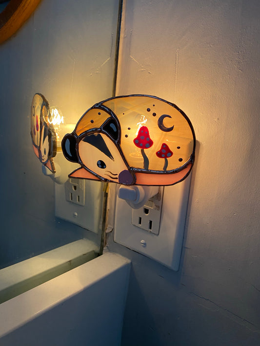 Mushroom Opossum Stained Glass Nightlight