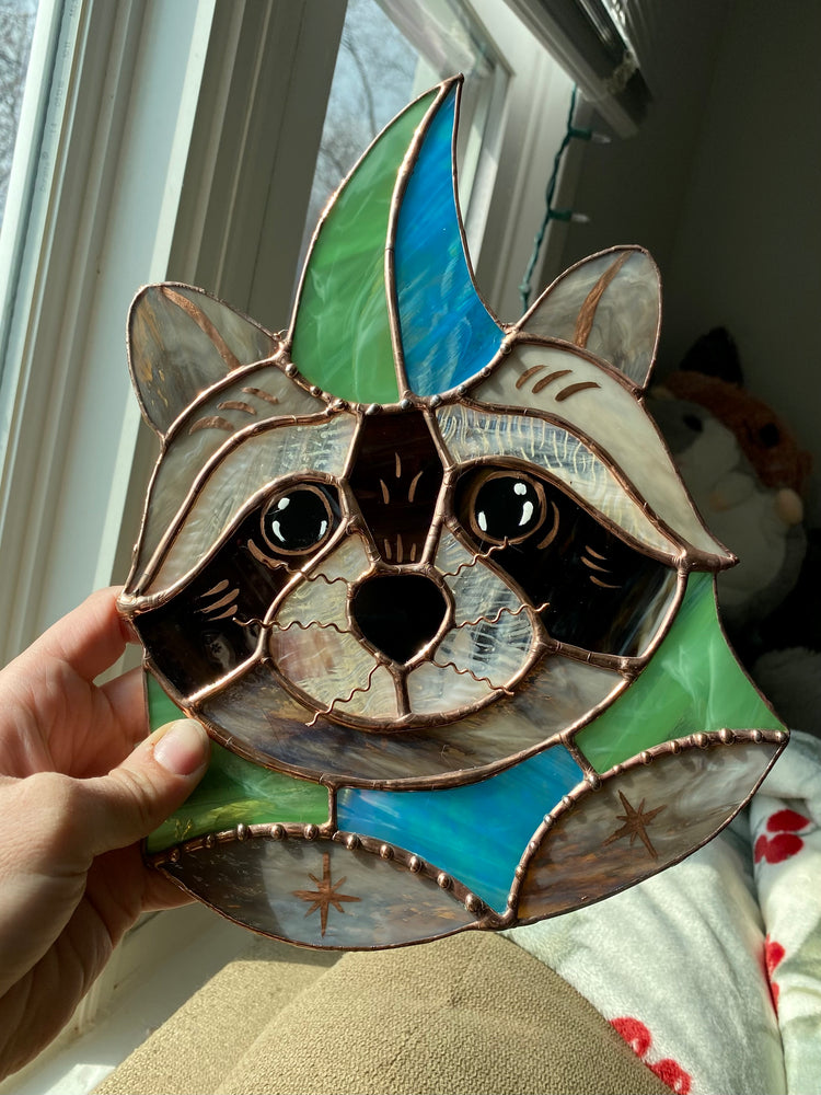 Jester Raccoon Stained Glass Suncatcher