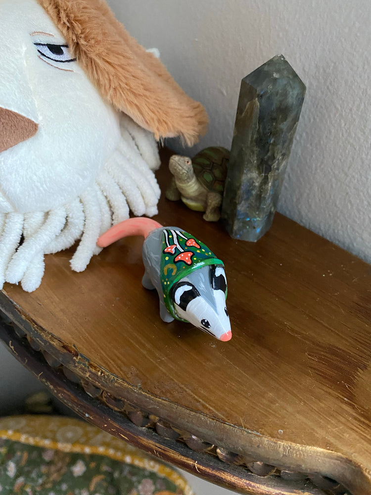 Opossum with Mushroom Sweater Figurine