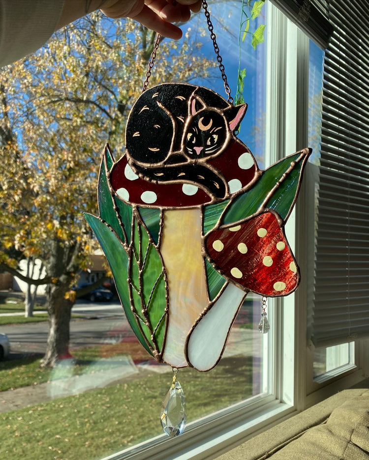 Mushroom Cat Suncatcher