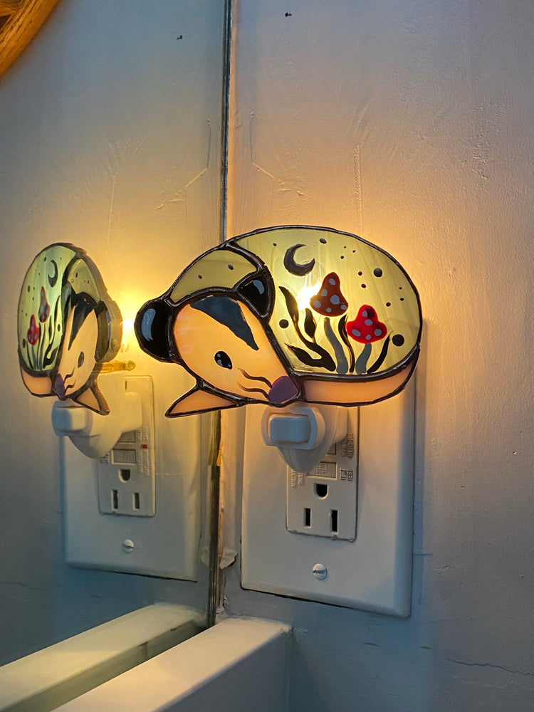 Mushroom Opossum Stained Glass Night Light