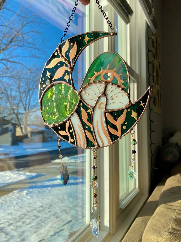 Emerald Green Mushmoon Stained Glass Suncatcher