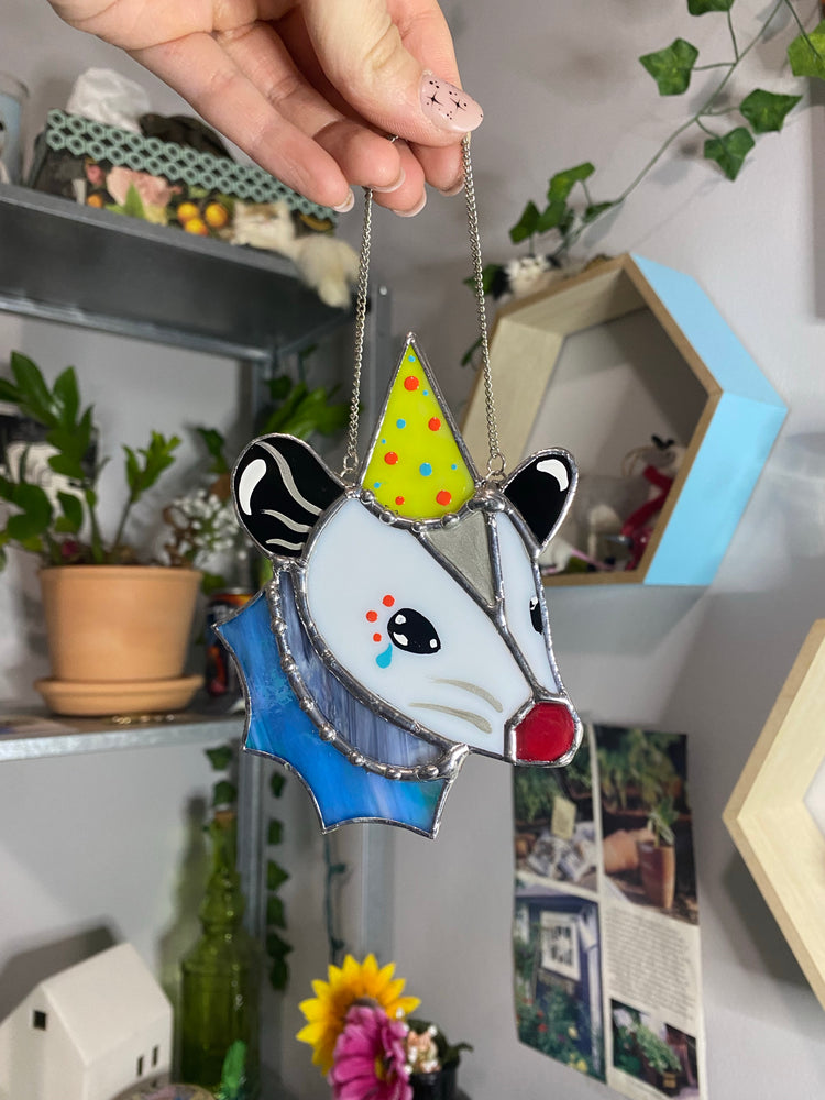 Mini Clown Opossum Stained Glass Ornament