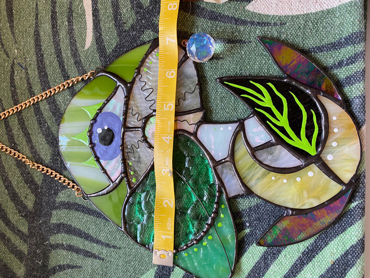 Green and Purple Mushroom Stained Glass Suncatcher